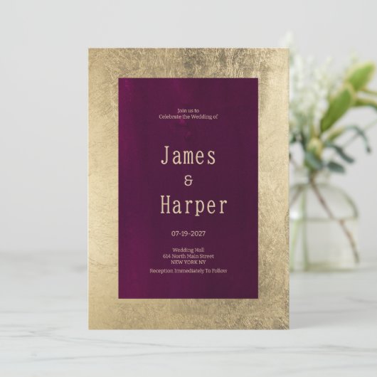 エレガントな幾何学模様のゴールドバーガンディウェディング 招待状 (スタンド正面)