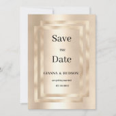 エレガントな幾何学模様のシャンパンゴールド Save the Date 招待状 (正面)