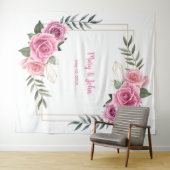 エレガントな幾何学模様のピンクのバラのウェディングフォトバックドロップ タペストリー (インサイチュ(横))
