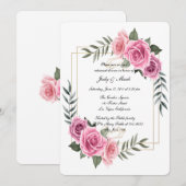 エレガントな幾何学模様のピンクのバラのリハーサルディナー 招待状 (正面/裏面)
