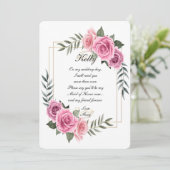 エレガントな幾何学模様のピンクのバラ メイド・オブ・オナー 招待状 (スタンド正面)