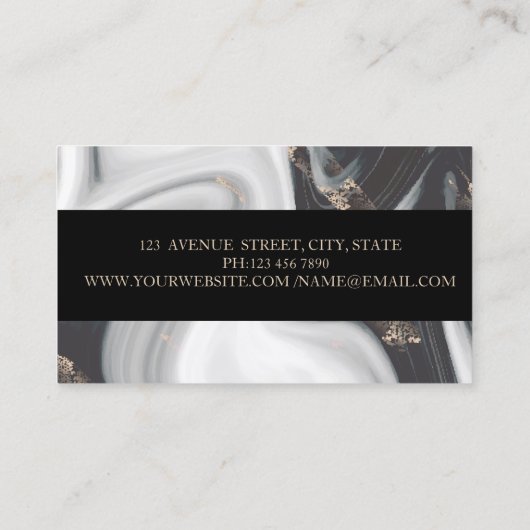 エレガントな幾何学模様のブラック＆ホワイト大理石ゴールドストライプ 名刺 (裏面)