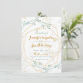 エレガントな幾何学模様のミントゴールド ウェディング招待状 招待状 (スタンド正面)