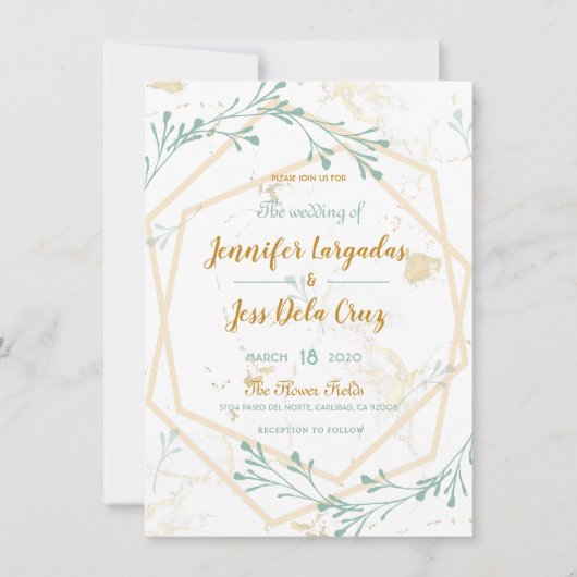 エレガントな幾何学模様のミントゴールド ウェディング招待状 招待状 (正面)