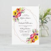 エレガントな幾何学模様の明るい水彩花束のウェディングカード 招待状 (スタンド正面)