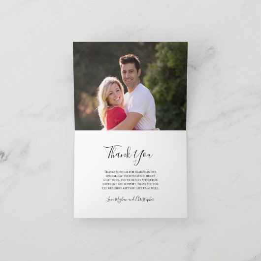 エレガントな幾何学模様の水彩花の写真 ウェディング サンキューカード (内部)