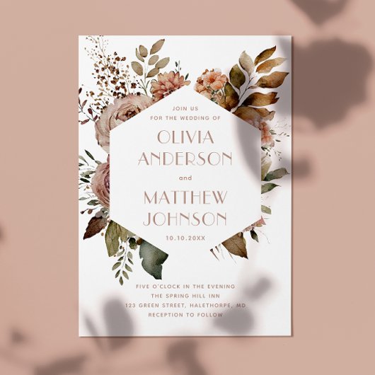 エレガントな幾何学模様の結婚式 | 秋の花園QR 招待状