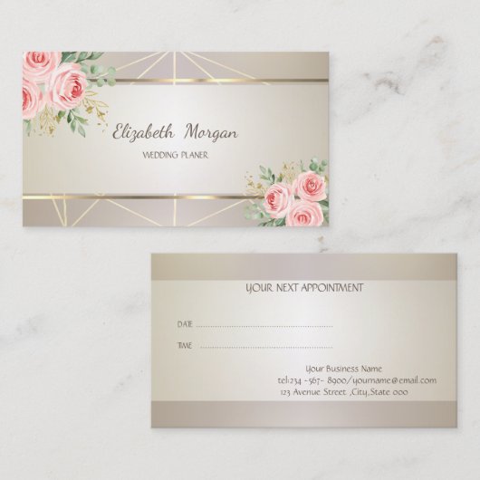 エレガントな幾何学的なストライプの洗練されたローズ 紹介カード (正面/裏面)