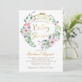 エレガントな庭の花 ゴールドクラウン 女の子 ベビーシャワー 招待状 (スタンド正面)