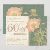 エレガントな庭師の60歳誕生日 ヴィンテージ・ローズ 招待状 (正面/裏面)