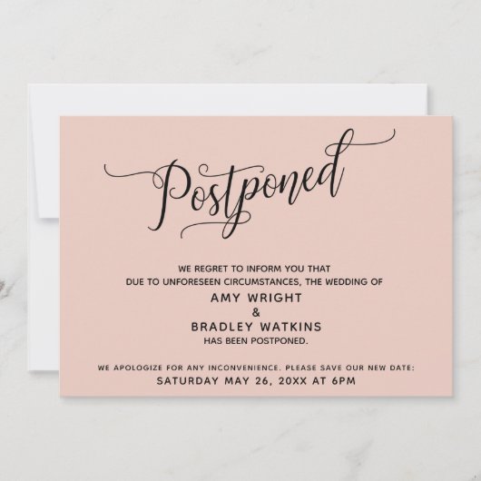 エレガントな延期の結婚式 ブッシュピンクの発表 招待状 (正面)