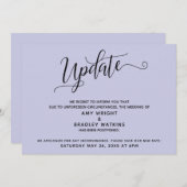 エレガントな延期結婚式のお知らせ ラベンダー 招待状 (正面/裏面)