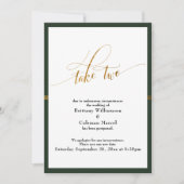 エレガントな延期結婚式グリーン&ゴールドストライプカード 招待状 (正面)