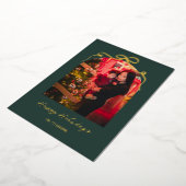 エレガントな弓のアーチ シックなグリーンクリスマス フォト ゴールド 箔シーズンカード (回転した状態)