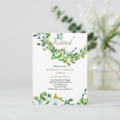 エレガントな引退パーティーの招待状　ボタニカル・フラワーデザイン ポストカード (スタンド正面)