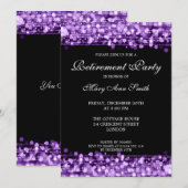 エレガントな引退パーティー 紫のスパークル 招待状 (正面/裏面)