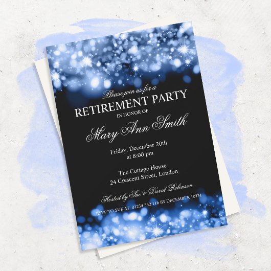 エレガントな引退パーティー 青いスパークリングライト 招待状