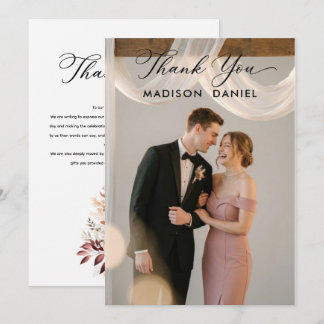 エレガントな御礼の結婚式写真と御礼状 サンキューカード