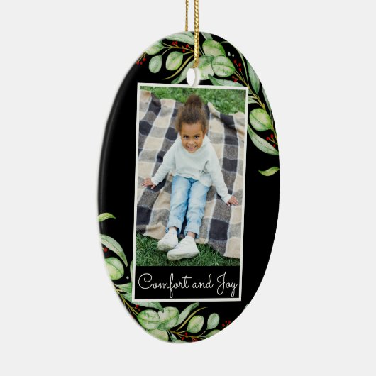 エレガントな心地よい及び喜びの緑の草木の写真のクリスマス セラミックオーナメント (右)