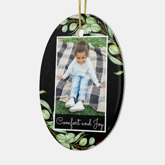 エレガントな心地よい及び喜びの緑の草木の写真のクリスマス セラミックオーナメント (左)