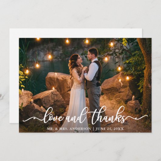 エレガントな愛および感謝の原稿|の結婚の写真 サンキューカード (正面/裏面)