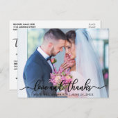 エレガントな愛と感謝のスクリプト結婚式写真 ブラック ポストカード (正面/裏面)