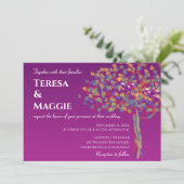 エレガントな愛の鳥 カシス パープル ウェディング 招待状 (スタンド正面)