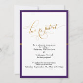 エレガントな愛は忍耐強い パープル＆ゴールドストライプカード 招待状 (正面)