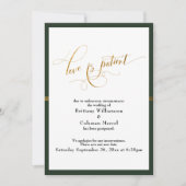 エレガントな愛は忍耐強い 緑と金のストライプカード 招待状 (正面)