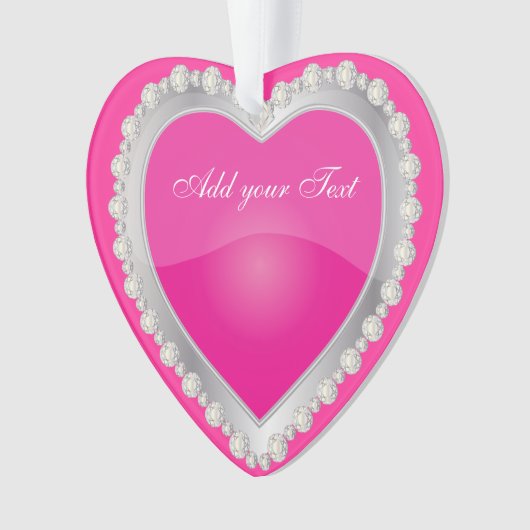エレガントな愛光沢があるショッキングピンクの銀の宝石のハート オーナメント (正面)