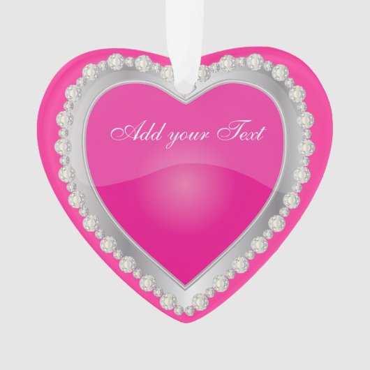 エレガントな愛光沢があるショッキングピンクの銀の宝石のハート オーナメント (正面)