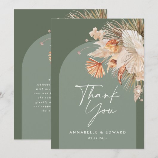 エレガントな感謝してい結婚を緑でモダンす サンキューカード (正面/裏面)