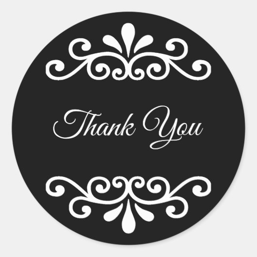 エレガントな感謝のカリグラフィー 黒と白 ラウンドシール (正面)