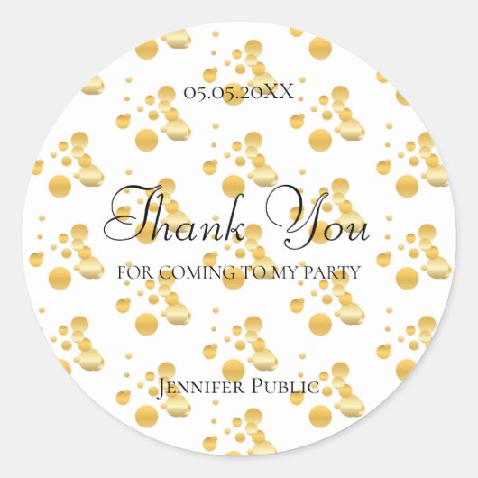 エレガントな感謝のスクリプト ゴールド コンフェッティ テンプレート ラウンドシール (正面)