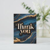 エレガントな感謝のデザイン 青と金 ポストカード (スタンド正面)