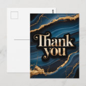 エレガントな感謝のデザイン 青と金 ポストカード (正面/裏面)