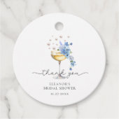 エレガントな感謝の真珠とプロセッコのウェディングシャワー フェイバータグ (正面)