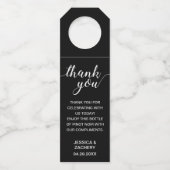 エレガントな感謝を込めたブラックのウェディングボトルハンガー ボトルネックタグ (正面)