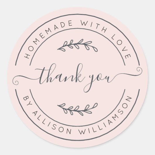 エレガントな手作りラブ パステルピンクの感謝 ラウンドシール (正面)