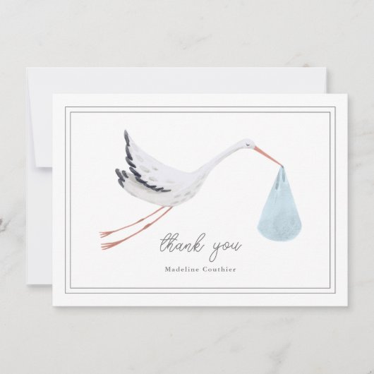 エレガントな手描きのスツール男の子ベビーシャワー サンキューカード (正面)