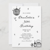 エレガントな手描きのディスコボール 30歳の誕生日 招待状 (正面)