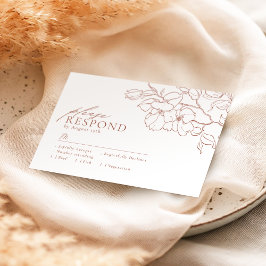 エレガントな手描きの花のテラコッタウェディング 出欠カード