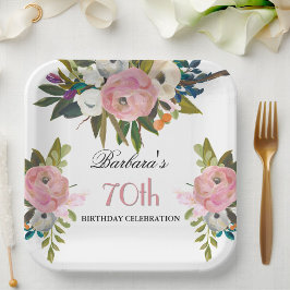 エレガントな手描きの花の70歳の誕生日パーティー ペーパープレート