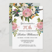 エレガントな手描きの花の70歳の誕生日パーティー 招待状 (正面/裏面)