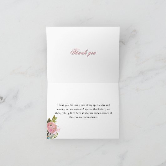 エレガントな手描きの花の80歳の誕生日パーティー サンキューカード (内部)