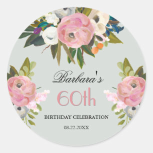 エレガントな手描きの花 60歳の誕生日ウェルカム ラウンドシール