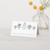 エレガントな手描きの落書き 結婚式パーティー プレイスカード (正面)