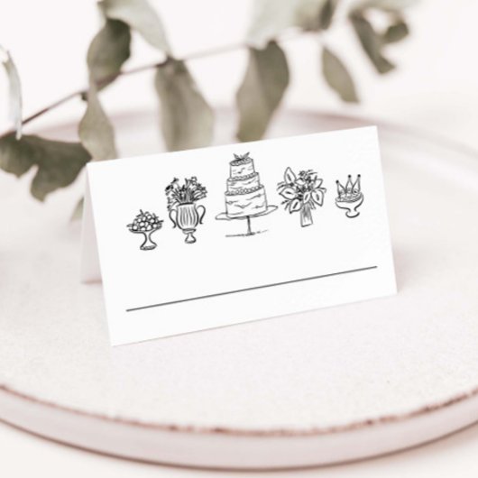 エレガントな手描きの落書き 結婚式パーティー プレイスカード