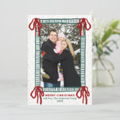 エレガントな手描きの赤いリボン クリスマスの写真 シーズンカード (スタンド正面)