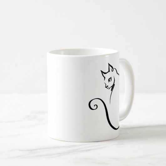 エレガントな手描きの5ライン猫の倍はマグ味方しました コーヒーマグカップ (正面右)